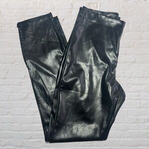 SBetro Black Slick Faux Leather Pants w/ Mini Slit Leg Detail in Women’s Size L